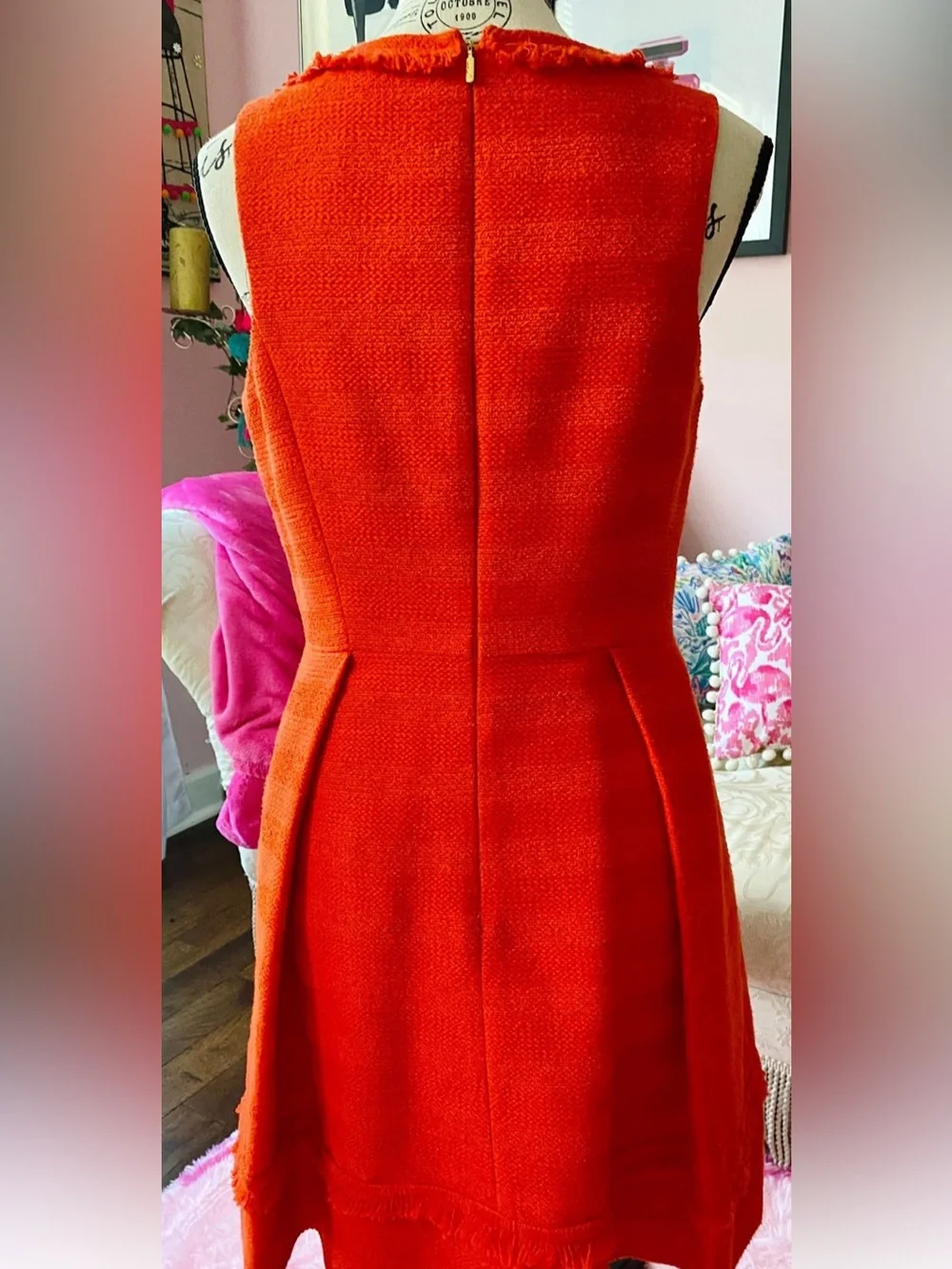 Trina Turk Shendi Canopy Poppy A Line Pleated Tweed Fringe Shendi Dress Size 6